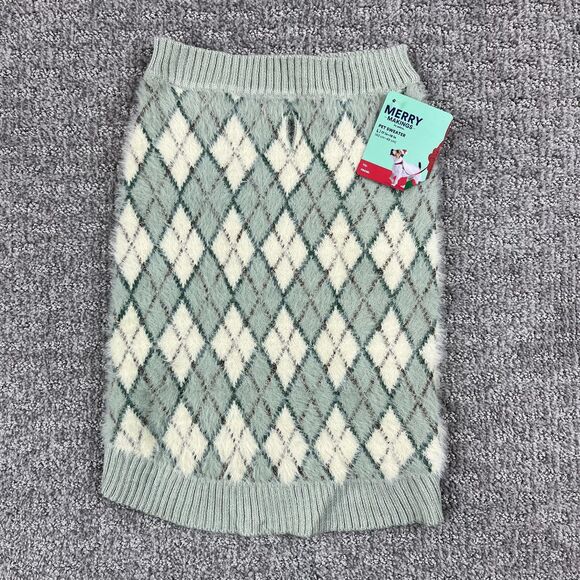 Merry Makings by Petco Other - Merry Makings by Petco Pet Sweater Large L Dog 17-19 in Argyle Green Cream Knit